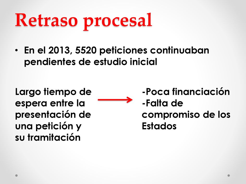 Retraso procesal En el 2013, 5520 peticiones continuaban pendientes de estudio inicial.