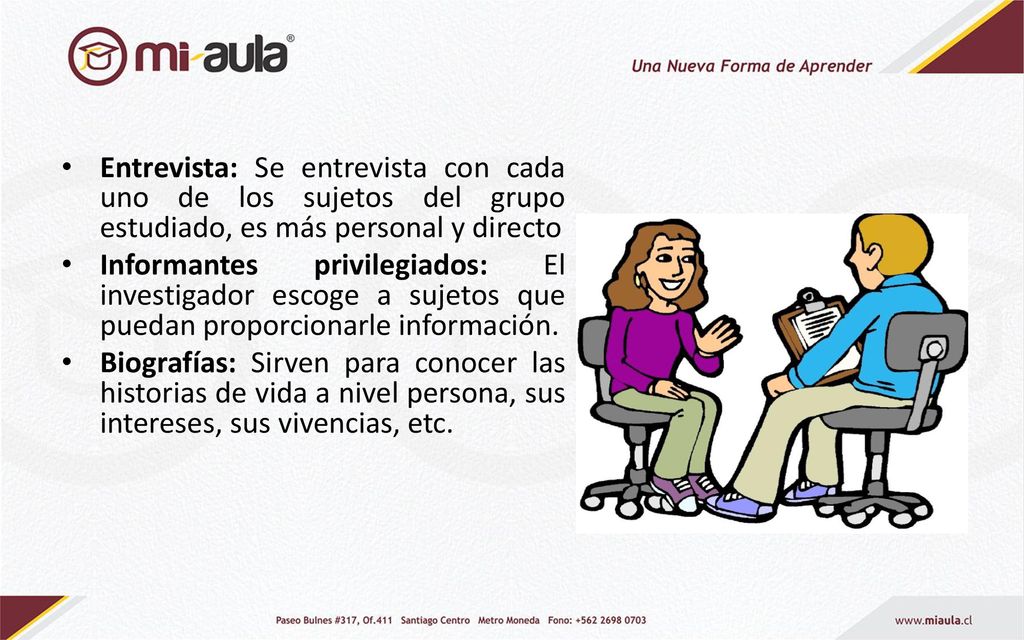 Entrevista: Se entrevista con cada uno de los sujetos del grupo estudiado, es más personal y directo