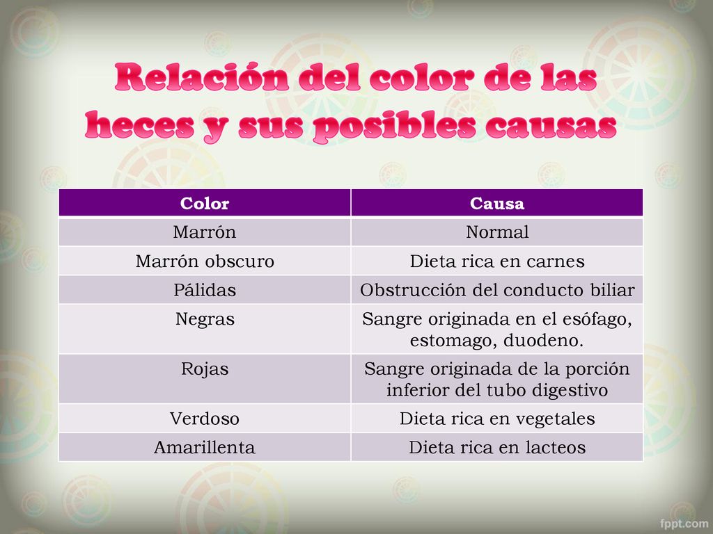 Relación del color de las heces y sus posibles causas