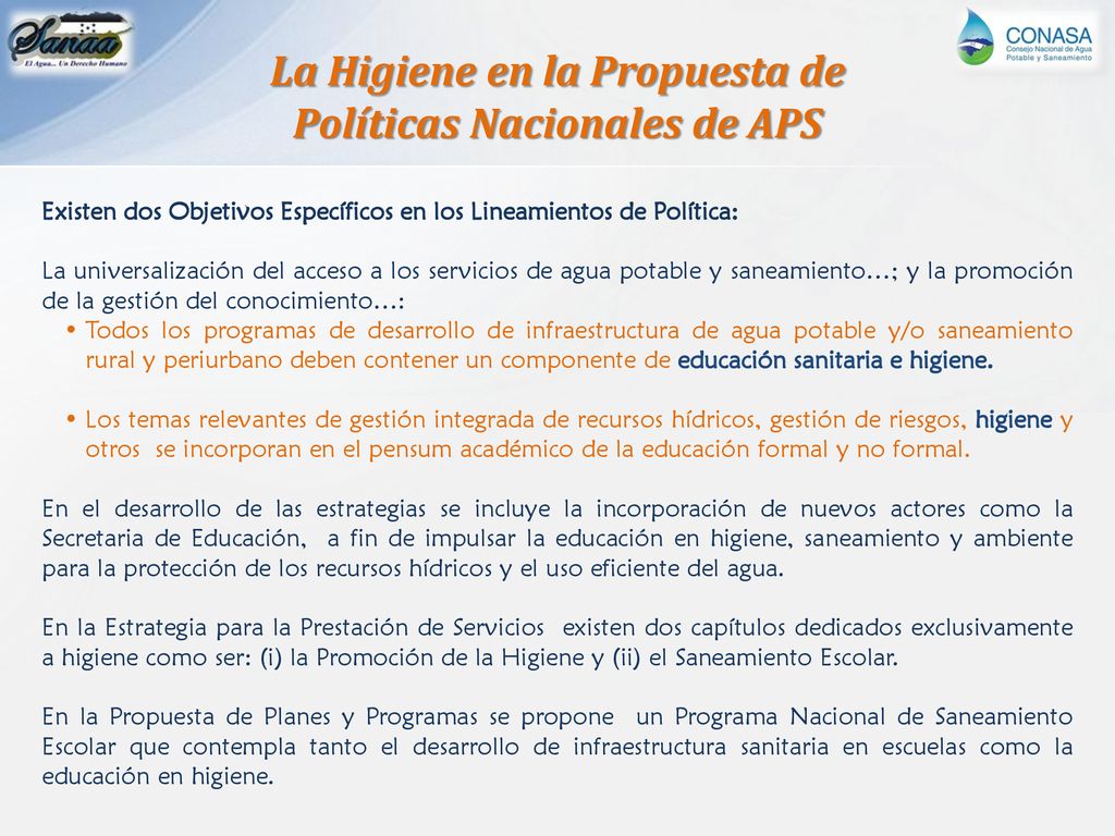 La Higiene en la Propuesta de Políticas Nacionales de APS