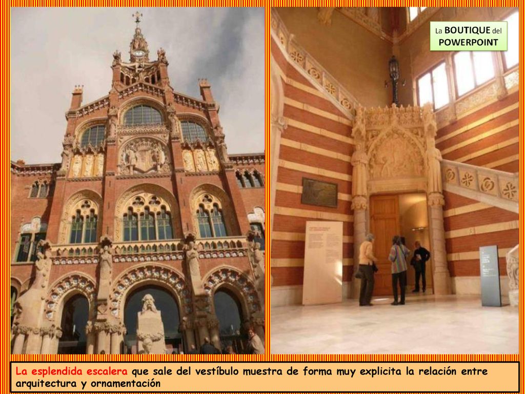 La esplendida escalera que sale del vestíbulo muestra de forma muy explicita la relación entre arquitectura y ornamentación