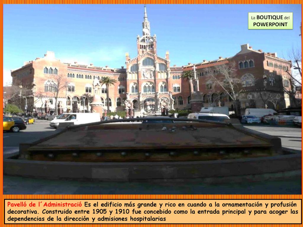 Pavelló de l´Administració Es el edificio más grande y rico en cuando a la ornamentación y profusión decorativa.