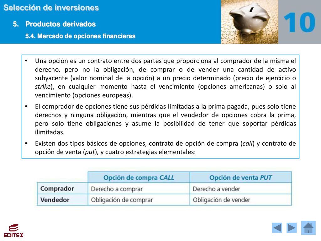 5. Productos derivados 5.4. Mercado de opciones financieras.