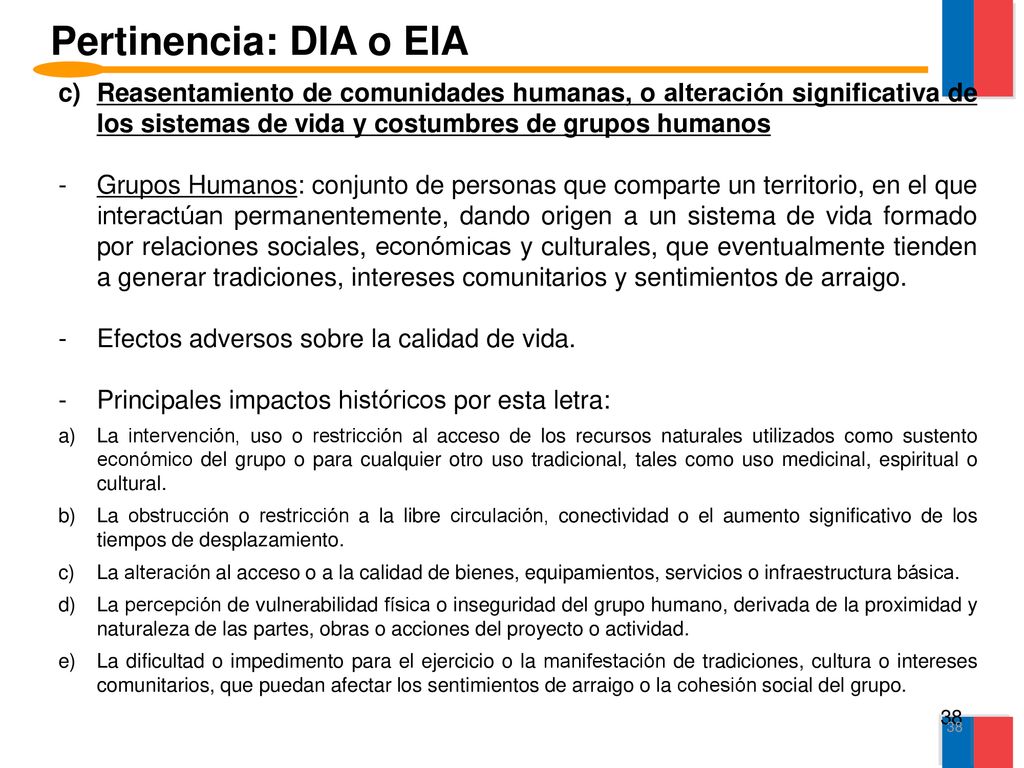 Pertinencia: DIA o EIA Reasentamiento de comunidades humanas, o alteración significativa de los sistemas de vida y costumbres de grupos humanos.