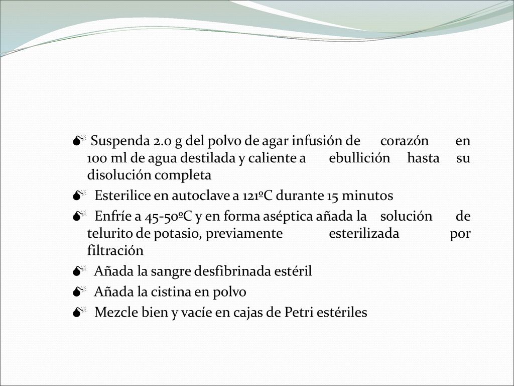 Suspenda 2. 0 g del polvo de agar infusión de