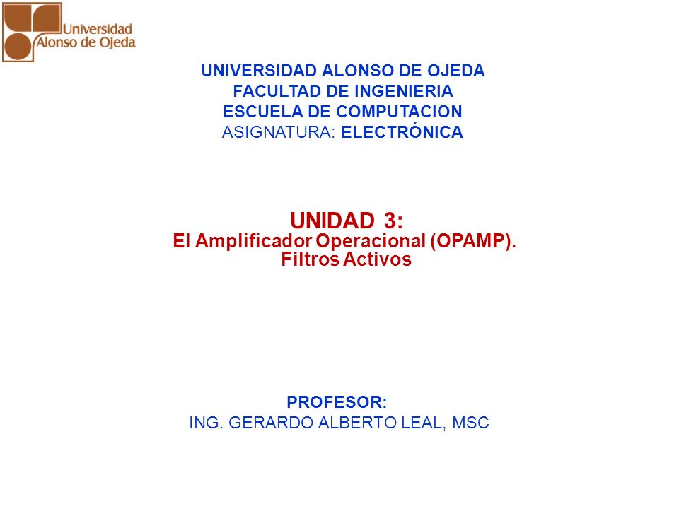 UNIDAD 3: El Amplificador Operacional (OPAMP). Filtros Activos