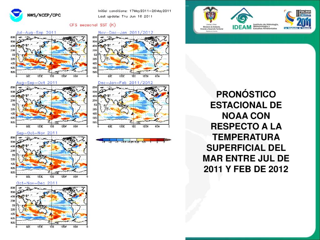 PRONÓSTICO ESTACIONAL DE NOAA CON RESPECTO A LA TEMPERATURA SUPERFICIAL DEL MAR ENTRE JUL DE 2011 Y FEB DE 2012