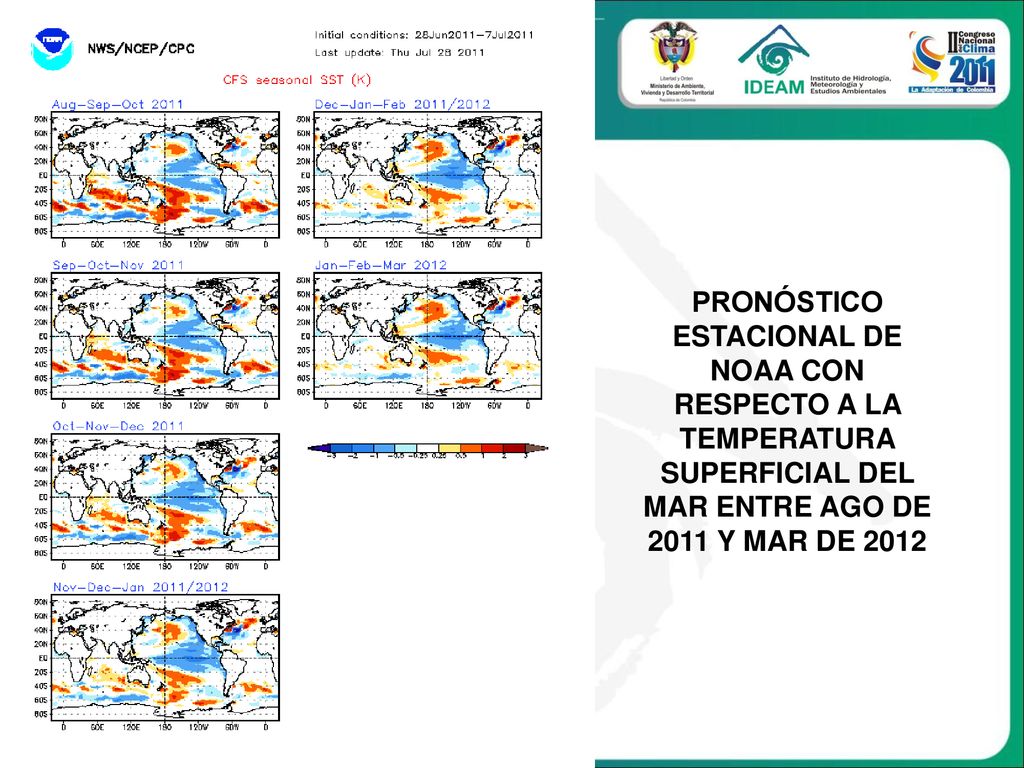 PRONÓSTICO ESTACIONAL DE NOAA CON RESPECTO A LA TEMPERATURA SUPERFICIAL DEL MAR ENTRE AGO DE 2011 Y MAR DE 2012