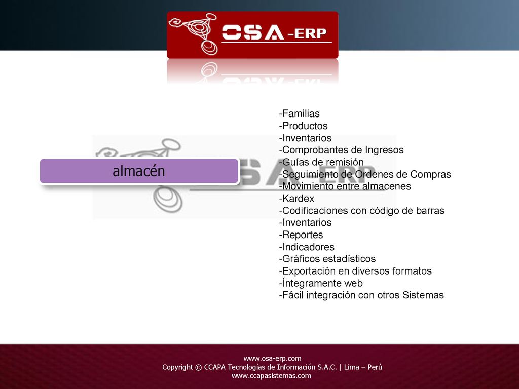 almacén Familias Productos Inventarios Comprobantes de Ingresos