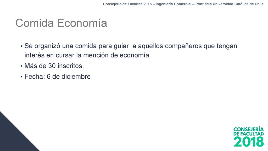Consejería de Facultad 2018 – Ingeniería Comercial – Pontificia Universidad Católica de Chile