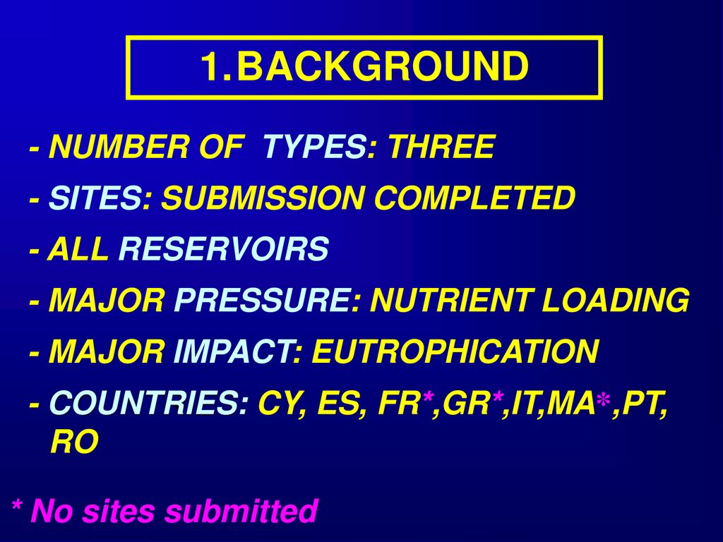 BACKGROUND - NUMBER OF TYPES: THREE - SITES: SUBMISSION COMPLETED