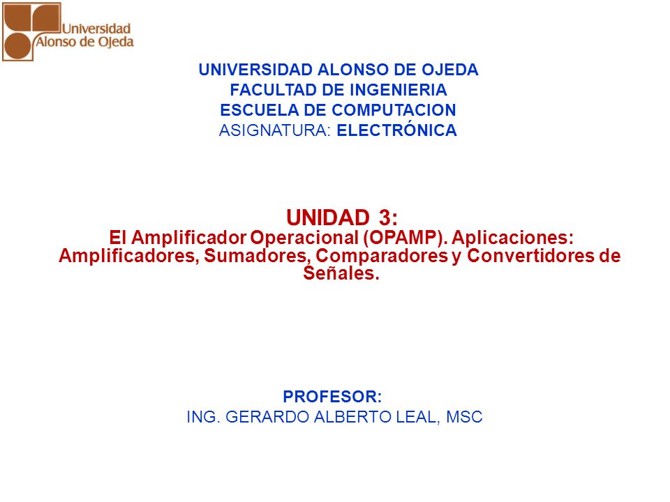 UNIDAD 3: El Amplificador Operacional (OPAMP). Aplicaciones: