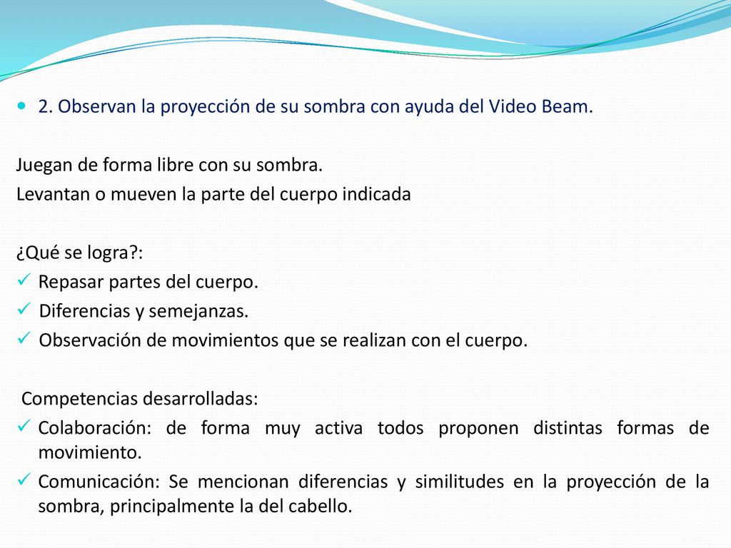 2. Observan la proyección de su sombra con ayuda del Video Beam.