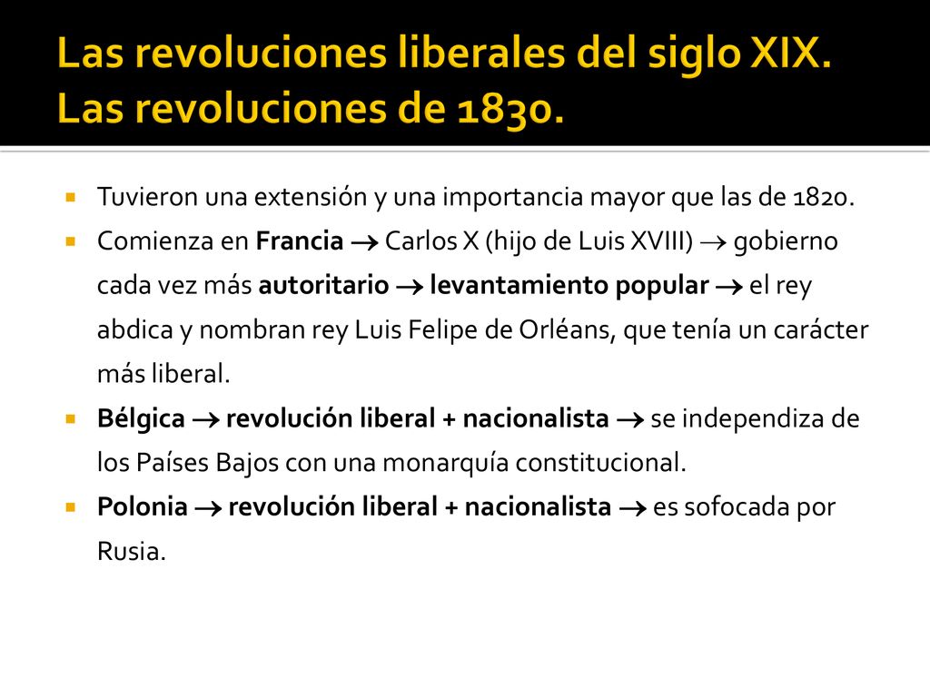 Las revoluciones liberales del siglo XIX. Las revoluciones de 1830.