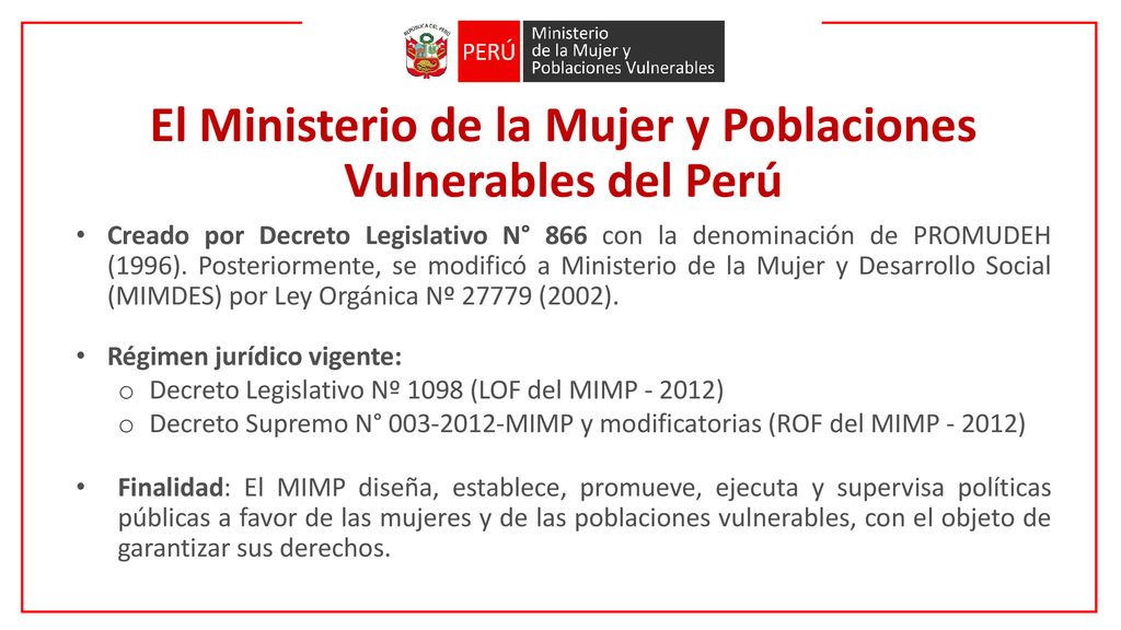 El Ministerio de la Mujer y Poblaciones Vulnerables del Perú