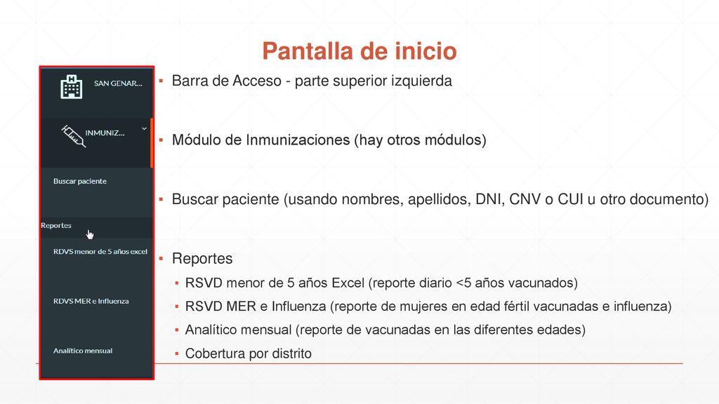 Pantalla de inicio Barra de Acceso - parte superior izquierda