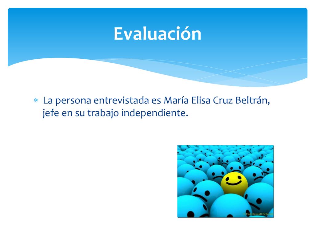 Evaluación La persona entrevistada es María Elisa Cruz Beltrán, jefe en su trabajo independiente.