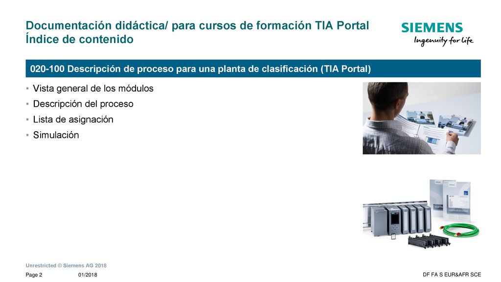 Documentación didáctica/ para cursos de formación TIA Portal Índice de contenido