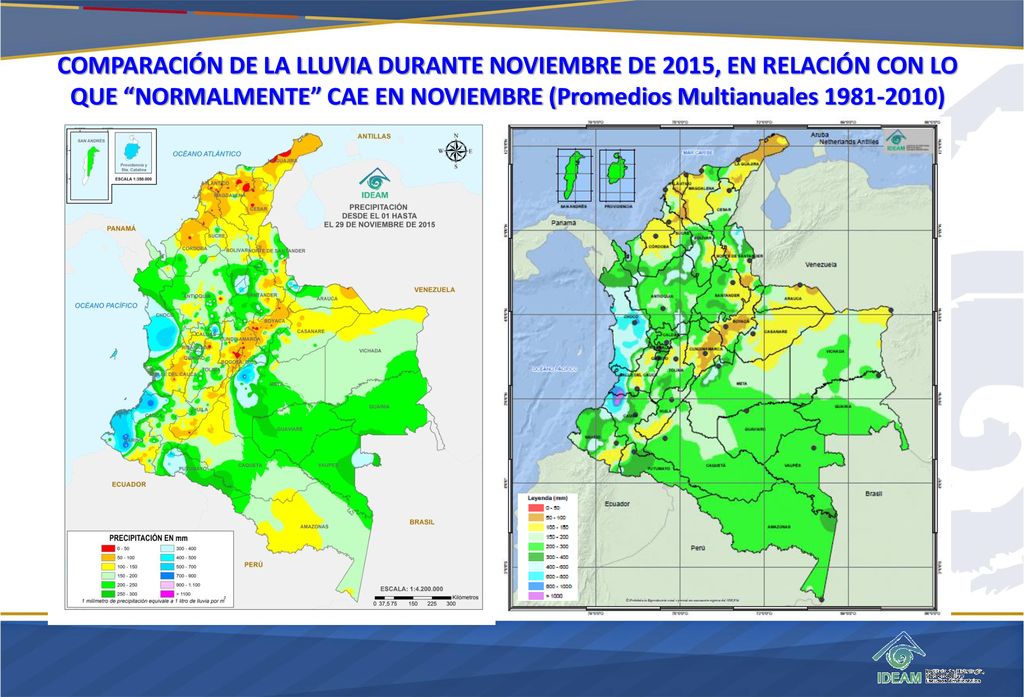 COMPARACIÓN DE LA LLUVIA DURANTE NOVIEMBRE DE 2015, EN RELACIÓN CON LO QUE NORMALMENTE CAE EN NOVIEMBRE (Promedios Multianuales )