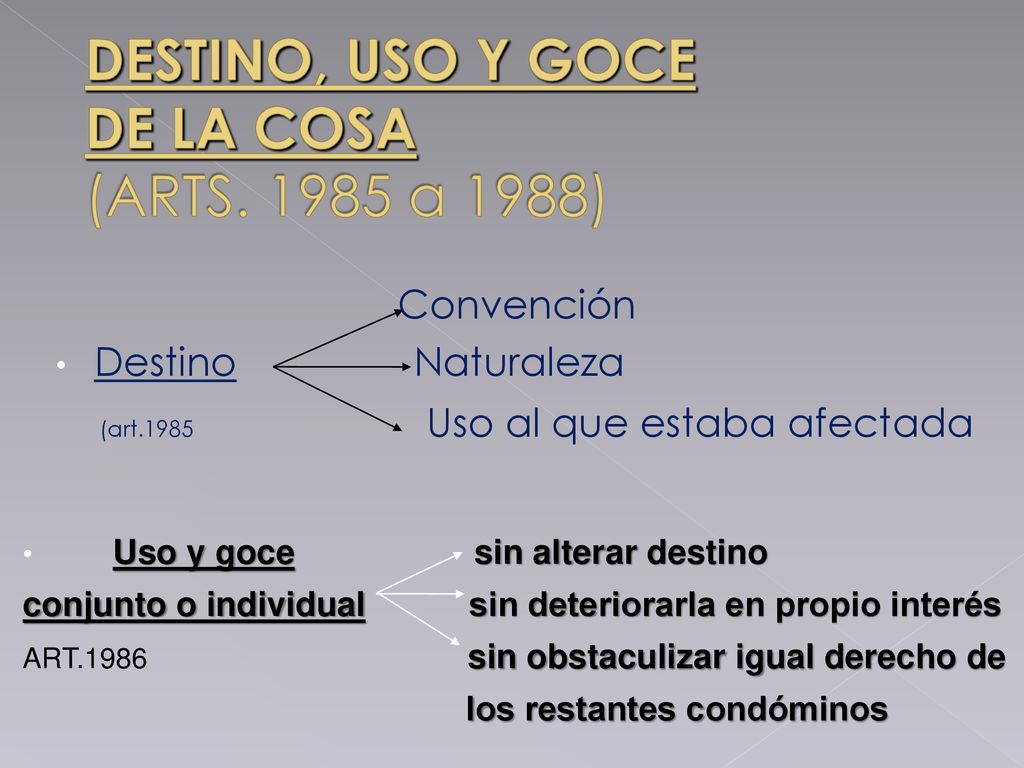 DESTINO, USO Y GOCE DE LA COSA (ARTS a 1988)