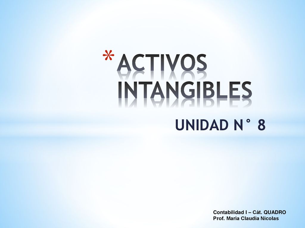 ACTIVOS INTANGIBLES UNIDAD N° 8 Contabilidad I – Cát. QUADRO