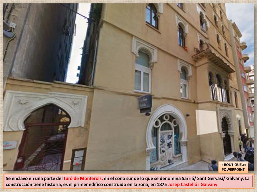Se enclavó en una parte del turó de Monterols, en el cono sur de lo que se denomina Sarriá/ Sant Gervasi/ Galvany, La construcción tiene historia, es el primer edifico construido en la zona, en 1875 Josep Castelló i Galvany