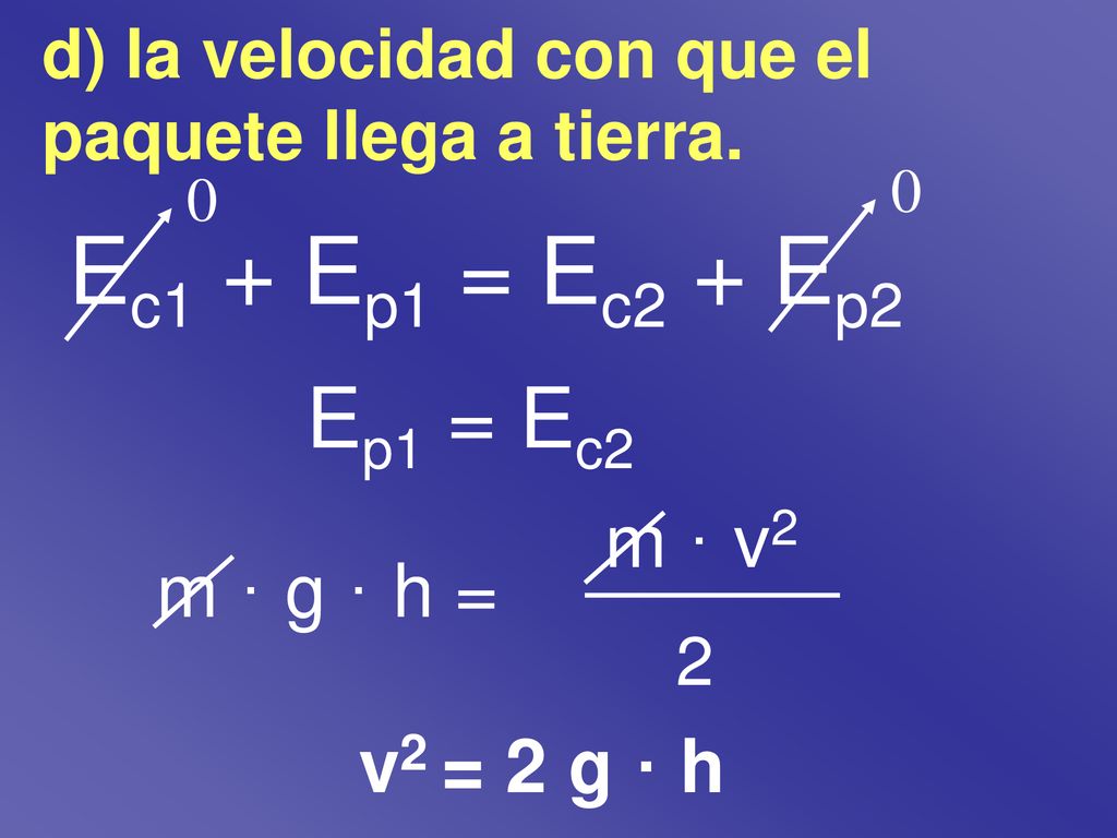 Ec1 + Ep1 = Ec2 + Ep2 Ep1 = Ec2 m · v2 m · g · h = v2 = 2 g · h