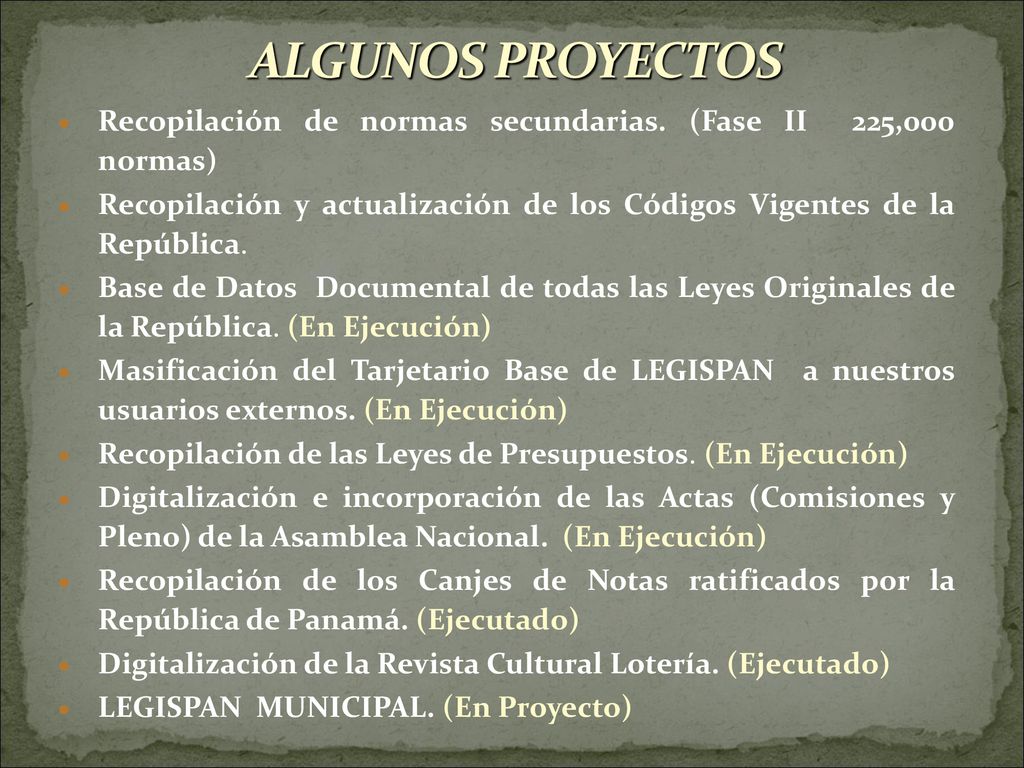ALGUNOS PROYECTOS Recopilación de normas secundarias. (Fase II 225,000 normas)