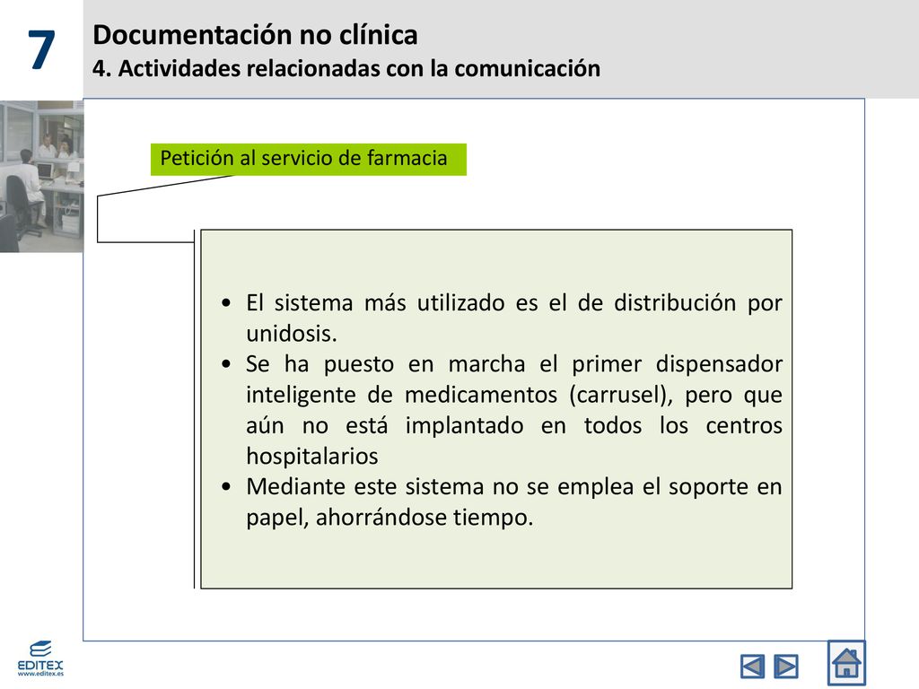 7 Documentación no clínica 4. Actividades relacionadas con la comunicación. Petición al servicio de farmacia.