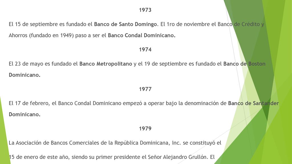 1973 El 15 de septiembre es fundado el Banco de Santo Domingo