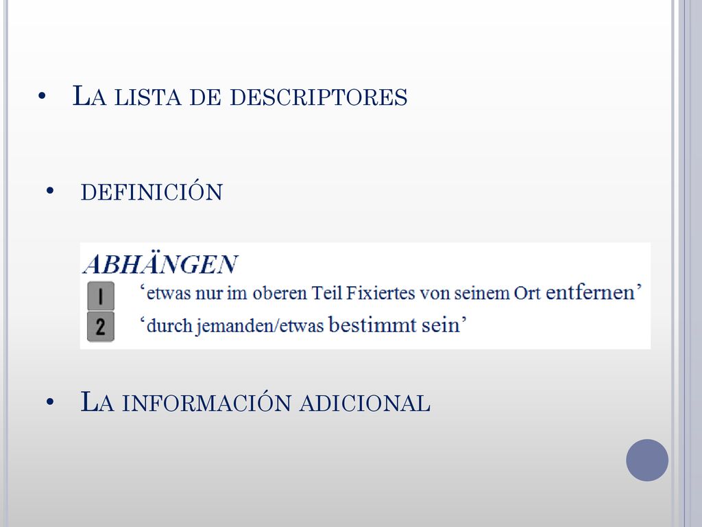 La lista de descriptores