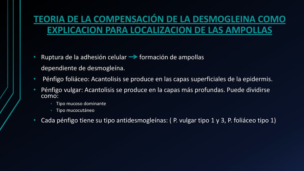 TEORIA DE LA COMPENSACIÓN DE LA DESMOGLEINA COMO EXPLICACION PARA LOCALIZACION DE LAS AMPOLLAS