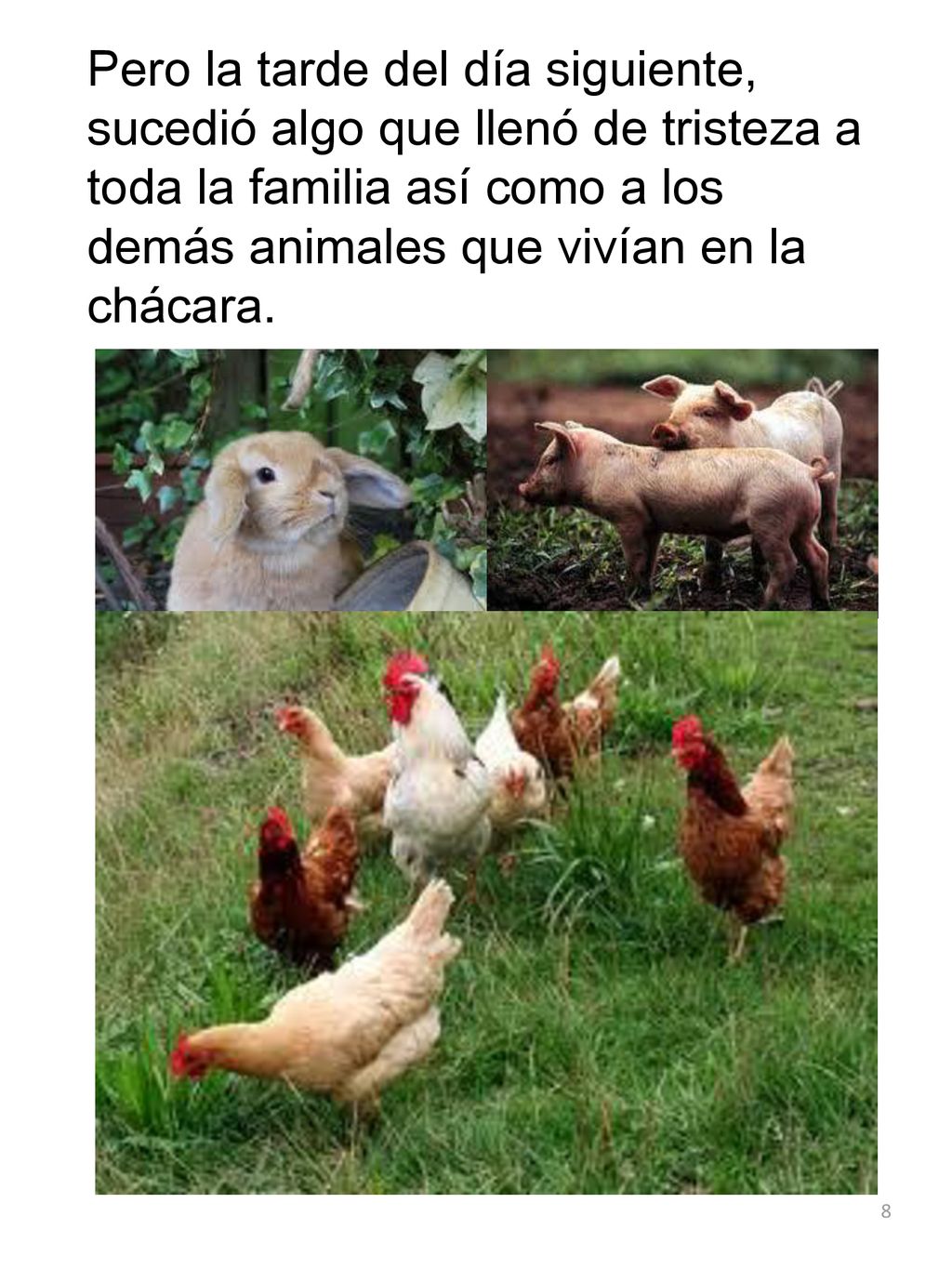Pero la tarde del día siguiente, sucedió algo que llenó de tristeza a toda la familia así como a los demás animales que vivían en la chácara.