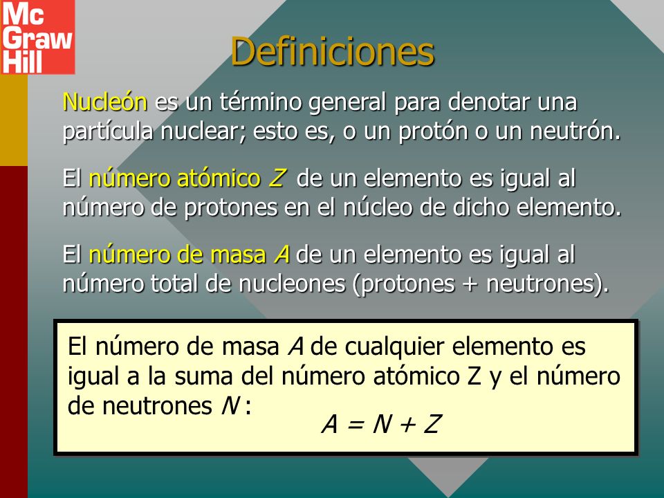 Definiciones Nucleón es un término general para denotar una partícula nuclear; esto es, o un protón o un neutrón.