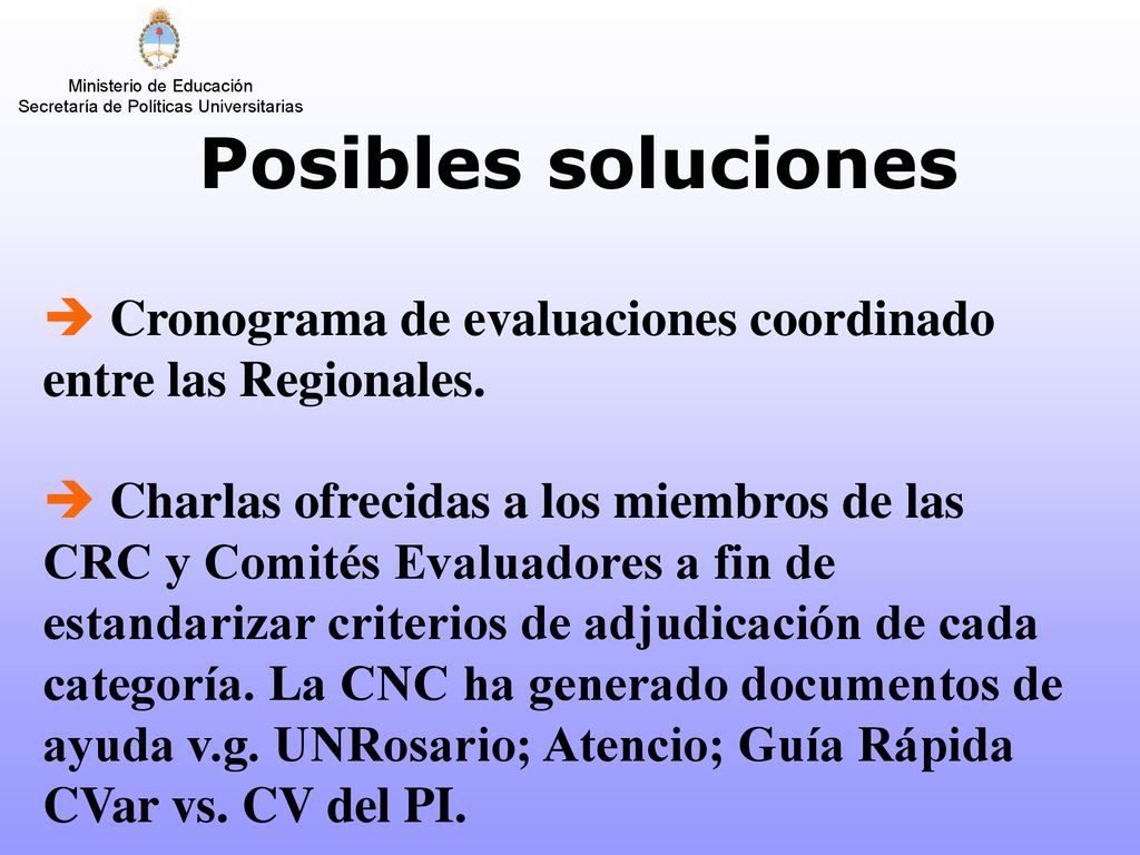 Posibles soluciones Cronograma de evaluaciones coordinado entre las Regionales.