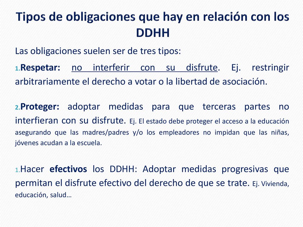 Tipos de obligaciones que hay en relación con los DDHH