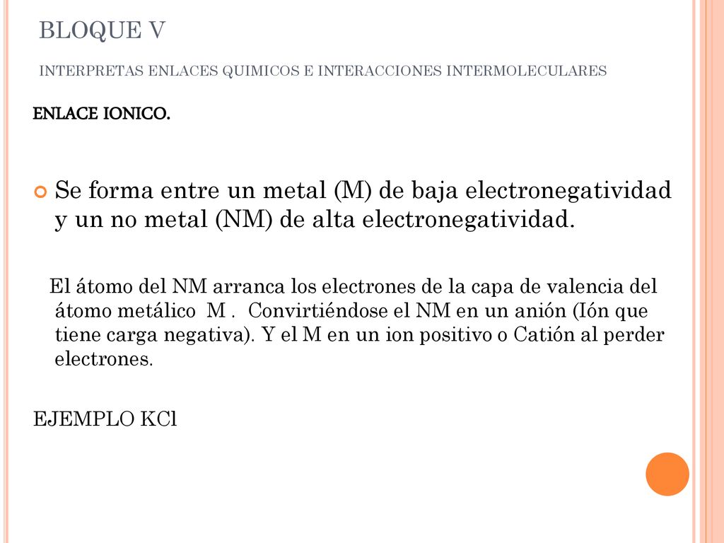 BLOQUE V INTERPRETAS ENLACES QUIMICOS E INTERACCIONES INTERMOLECULARES. ENLACE IONICO.
