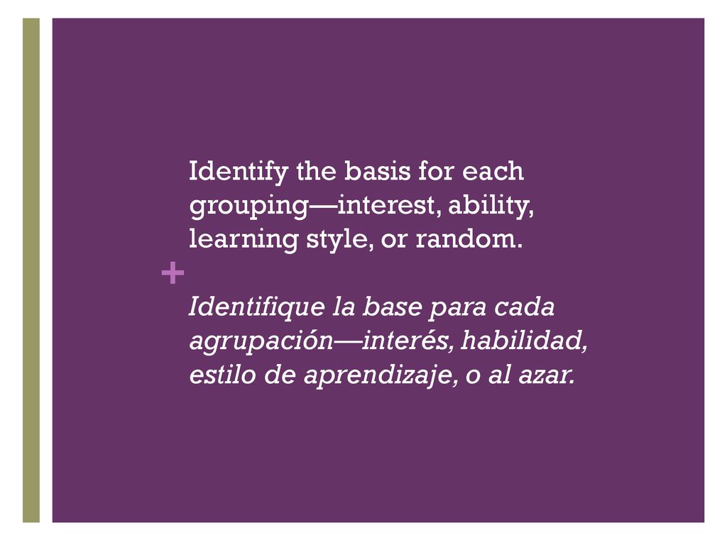 Identify the basis for each grouping—interest, ability, learning style, or random.
