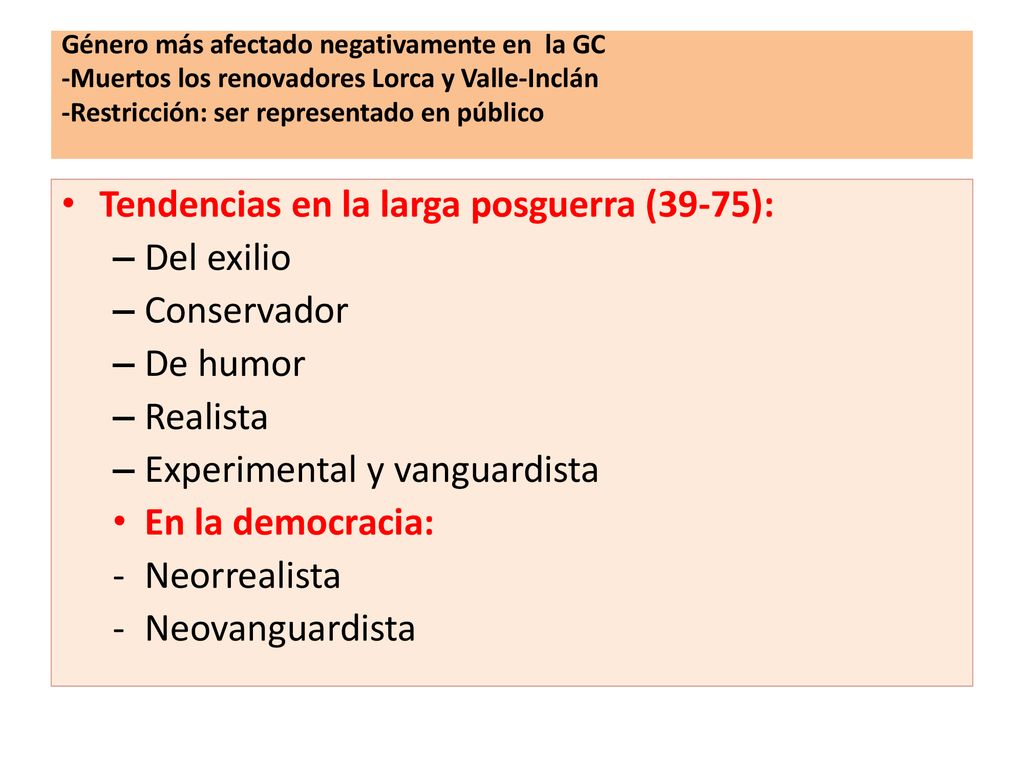 Tendencias en la larga posguerra (39-75): Del exilio Conservador