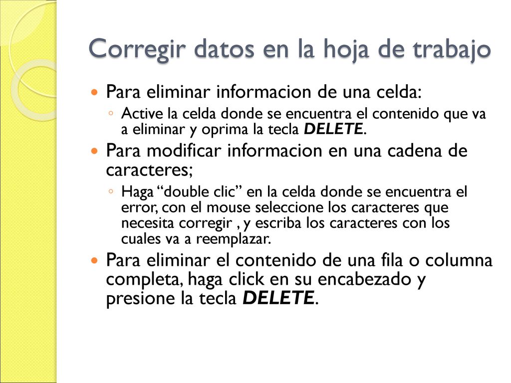 Corregir datos en la hoja de trabajo