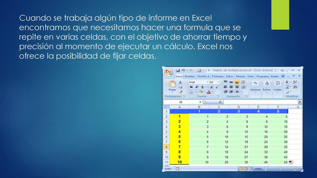 Cuando se trabaja algún tipo de informe en Excel encontramos que necesitamos hacer una formula que se repite en varias celdas, con el objetivo de ahorrar tiempo y precisión al momento de ejecutar un cálculo.