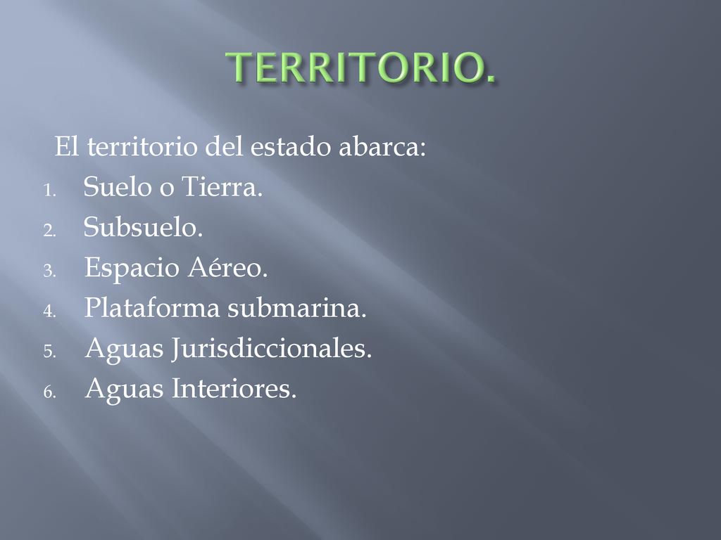 TERRITORIO. El territorio del estado abarca: Suelo o Tierra. Subsuelo.