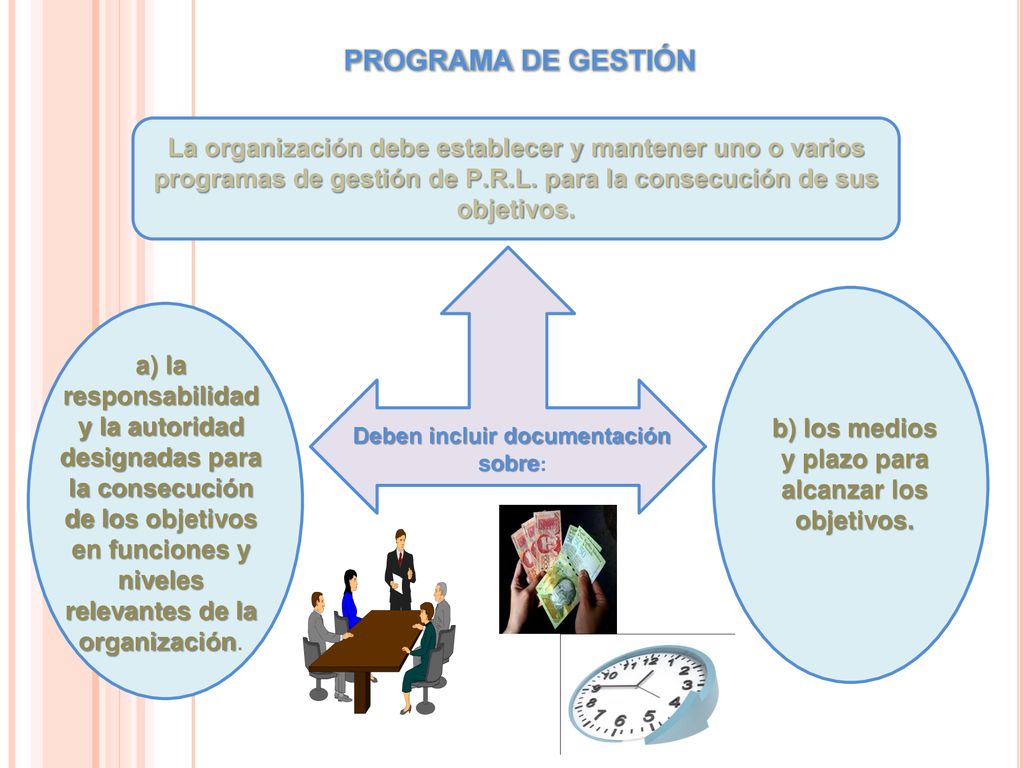 PROGRAMA DE GESTIÓN La organización debe establecer y mantener uno o varios programas de gestión de P.R.L. para la consecución de sus objetivos.