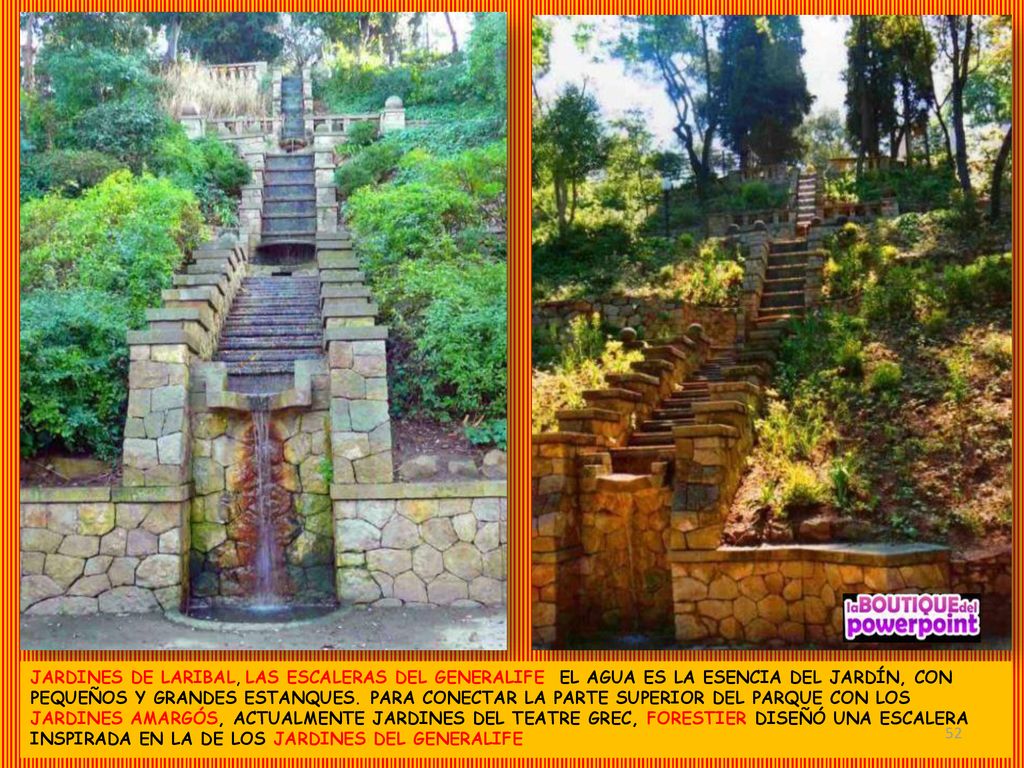 JARDINES DE LARIBAL, LAS ESCALERAS DEL GENERALIFE EL AGUA ES LA ESENCIA DEL JARDÍN, CON PEQUEÑOS Y GRANDES ESTANQUES.