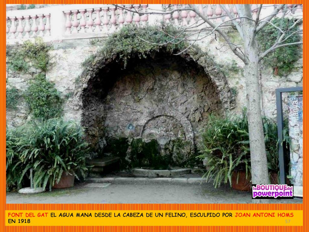 FONT DEL GAT EL AGUA MANA DESDE LA CABEZA DE UN FELINO, ESCULPIDO POR JOAN ANTONI HOMS EN 1918
