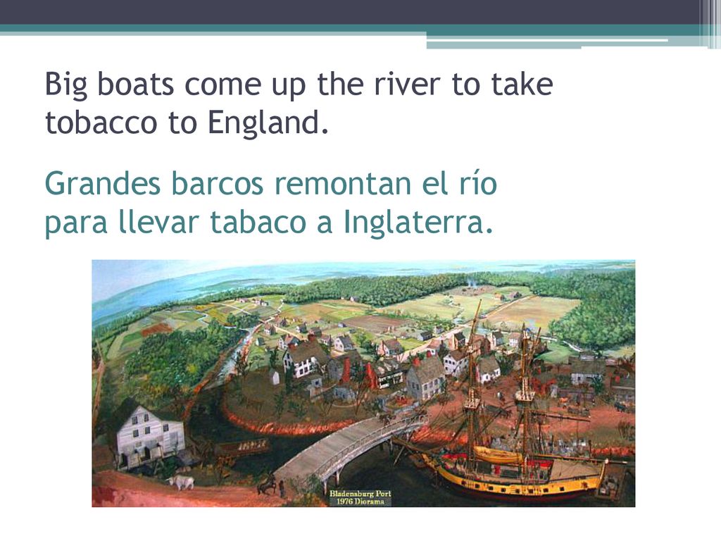 Big boats come up the river to take tobacco to England