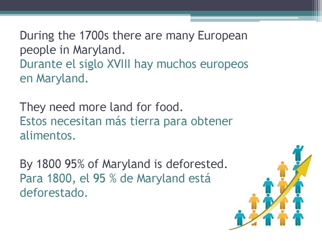 During the 1700s there are many European people in Maryland