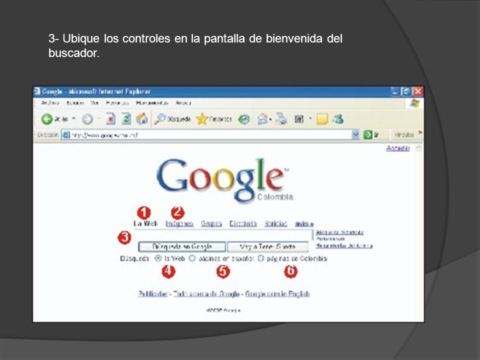 3- Ubique los controles en la pantalla de bienvenida del buscador.