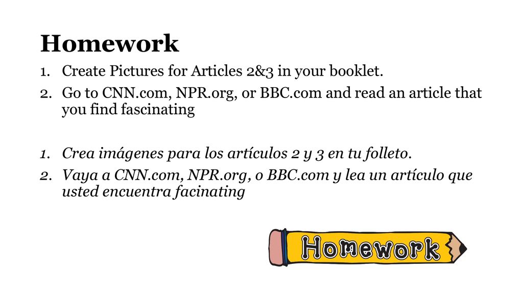 Homework Create Pictures for Articles 2&3 in your booklet.