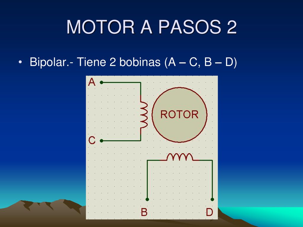 MOTOR A PASOS 2 Bipolar.- Tiene 2 bobinas (A – C, B – D)